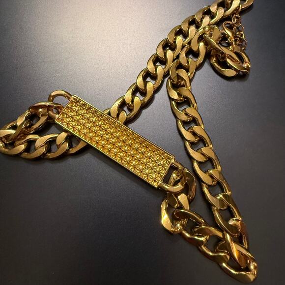 Thick Gold Tone Choker Chain Rhinestone Necklace - Picture 5 of 8